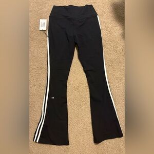 Splits59 Black Flared Leggings with White Stripes